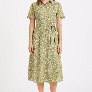 Palm Resort NWT Palm Tree Midi Shirt Dress Size 10 100% Tencel Cotton Green